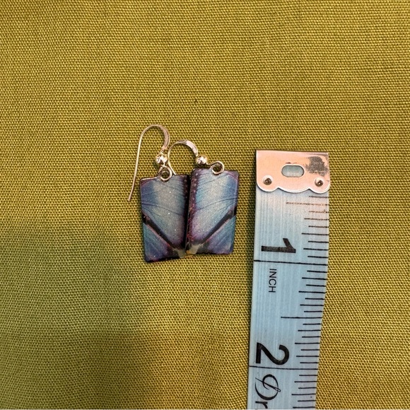 Blue Butterfly Rectangular Earrings - Picture 3 of 5